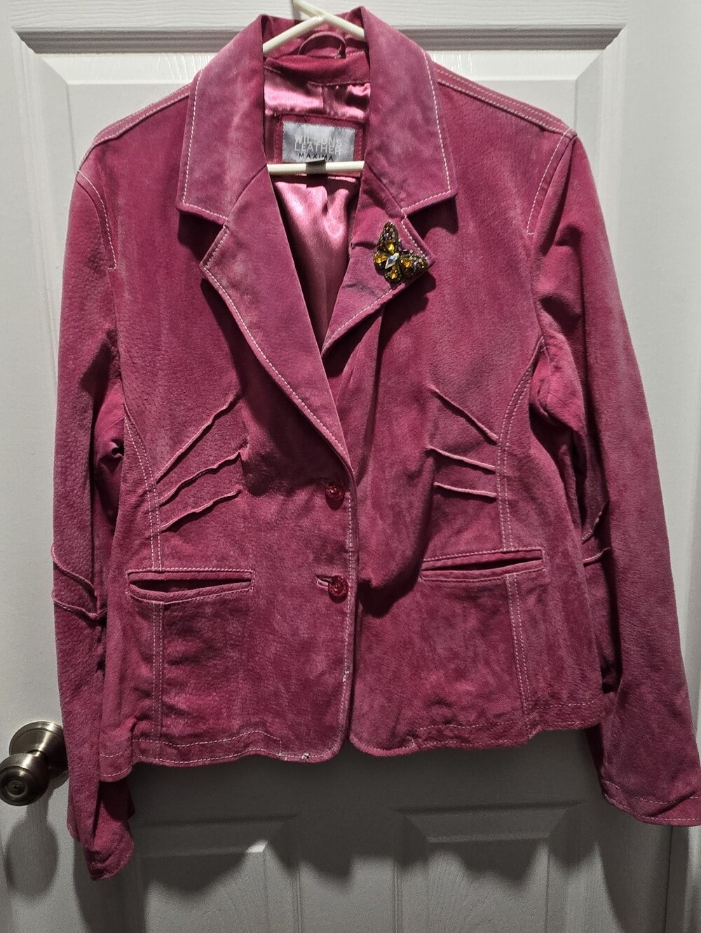 Wilsons Leather Magenta Suede Blazer Jacket